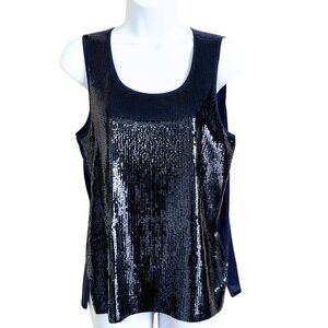 NWT J. Crew Silk Cotton Navy Blue Sequined Tank Top Party Cocktail Cami Size M